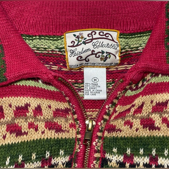 Vintage Heirloom Collectibles Red Nordic Knit Zip Up Cardigan Sweater 90’s Y2K - Picture 6 of 9